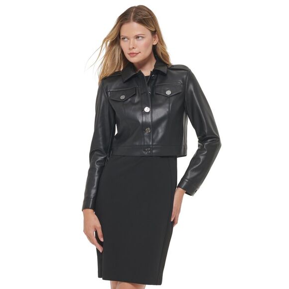 DKNY Jackets & Blazers - Faux-Leather Button-Front Jacket Black 4